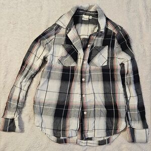 Girls Black, White, and Red Plaid Shirt